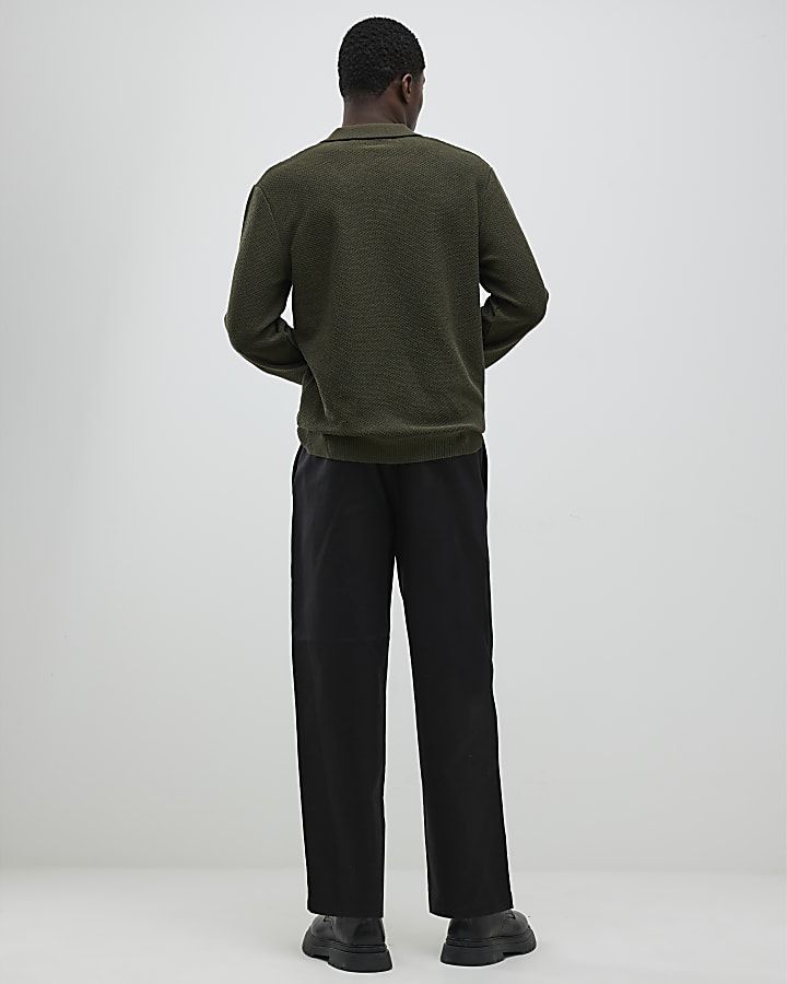 River Island Black Barrell Leg Chino Trousers