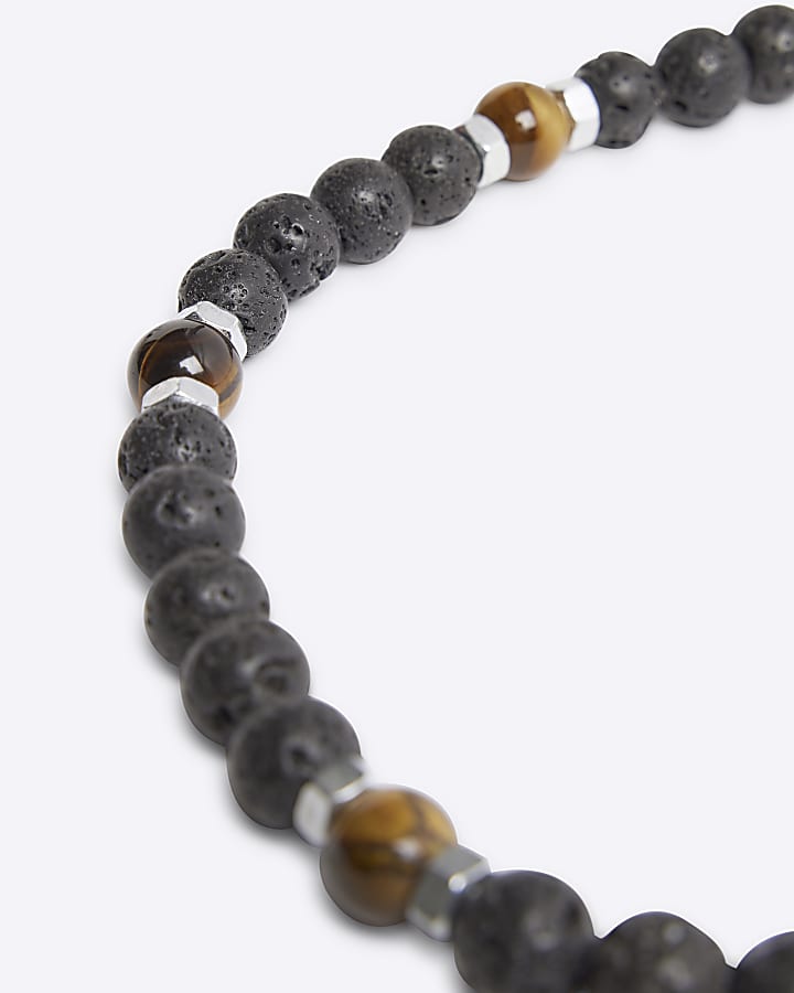 River Island Black Beaded Tiger Eye Necklace