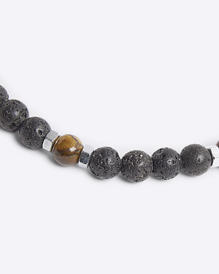River Island Black Beaded Tiger Eye Necklace