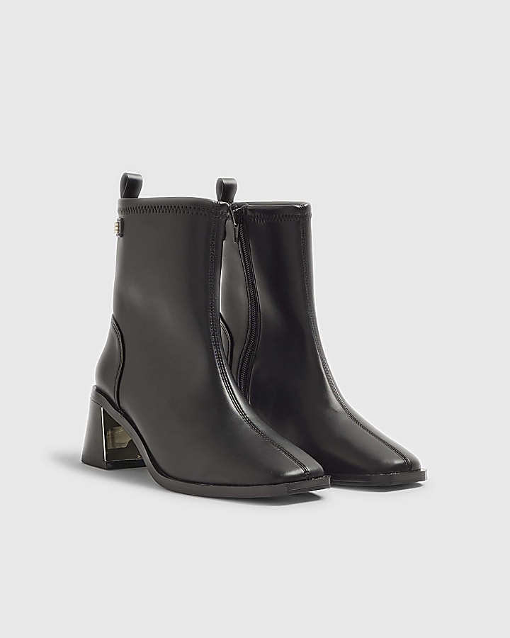 River Island Black Block Heel Stretch Sock Boots