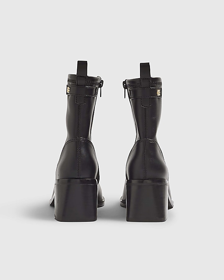 River Island Black Block Heel Stretch Sock Boots