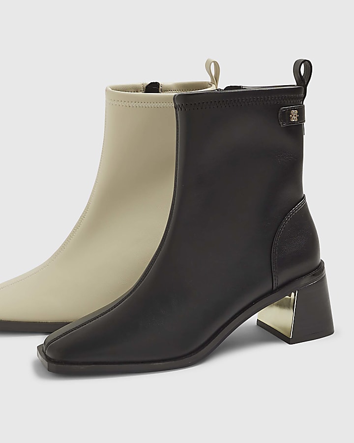 River Island Black Block Heel Stretch Sock Boots