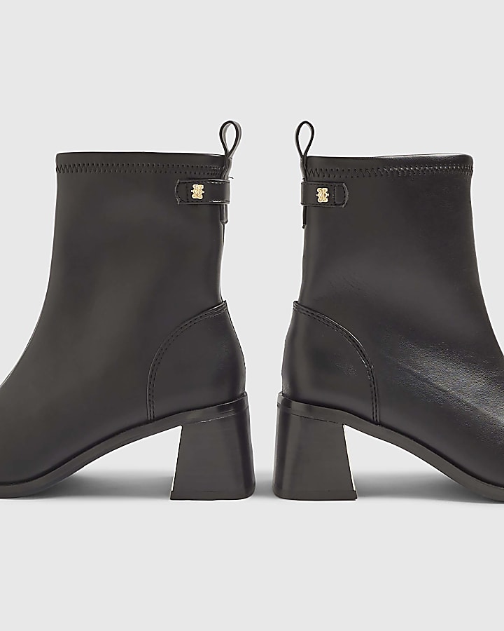river island Black Block Heel Stretch Sock Boots