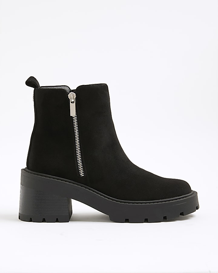 River Island Black Block Heeled Side Zip Boots