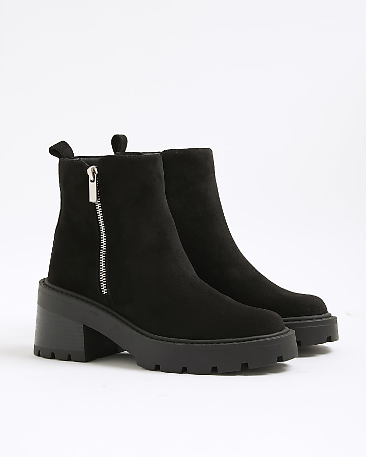 River Island Black Block Heeled Side Zip Boots