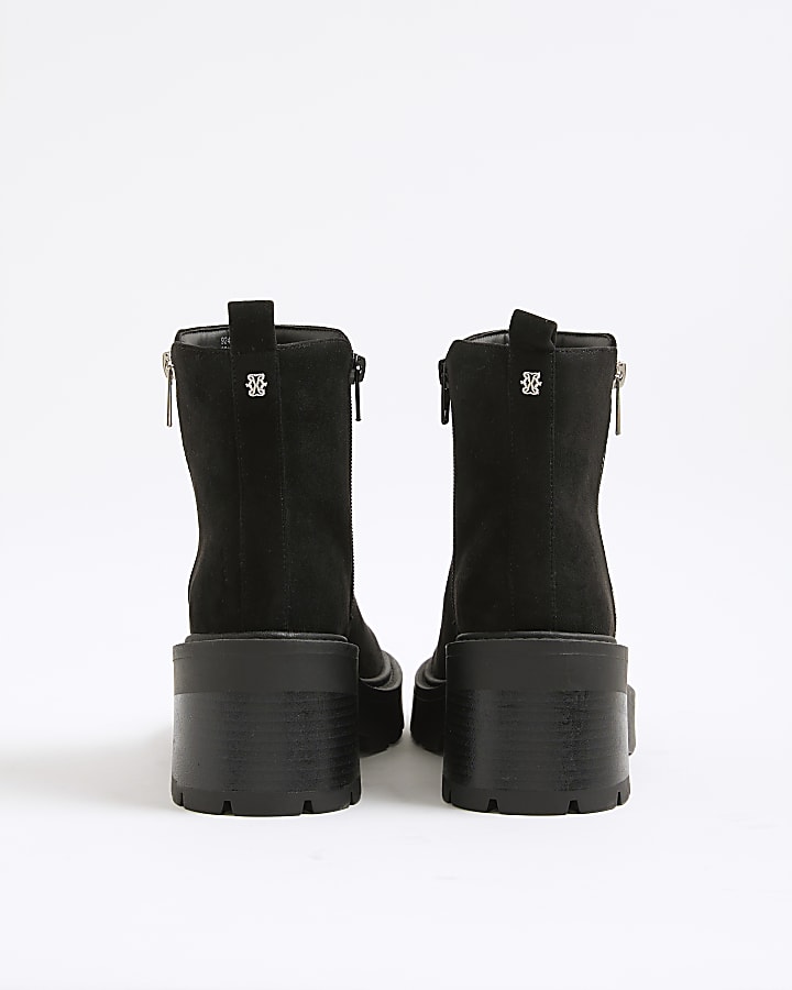 River Island Black Block Heeled Side Zip Boots