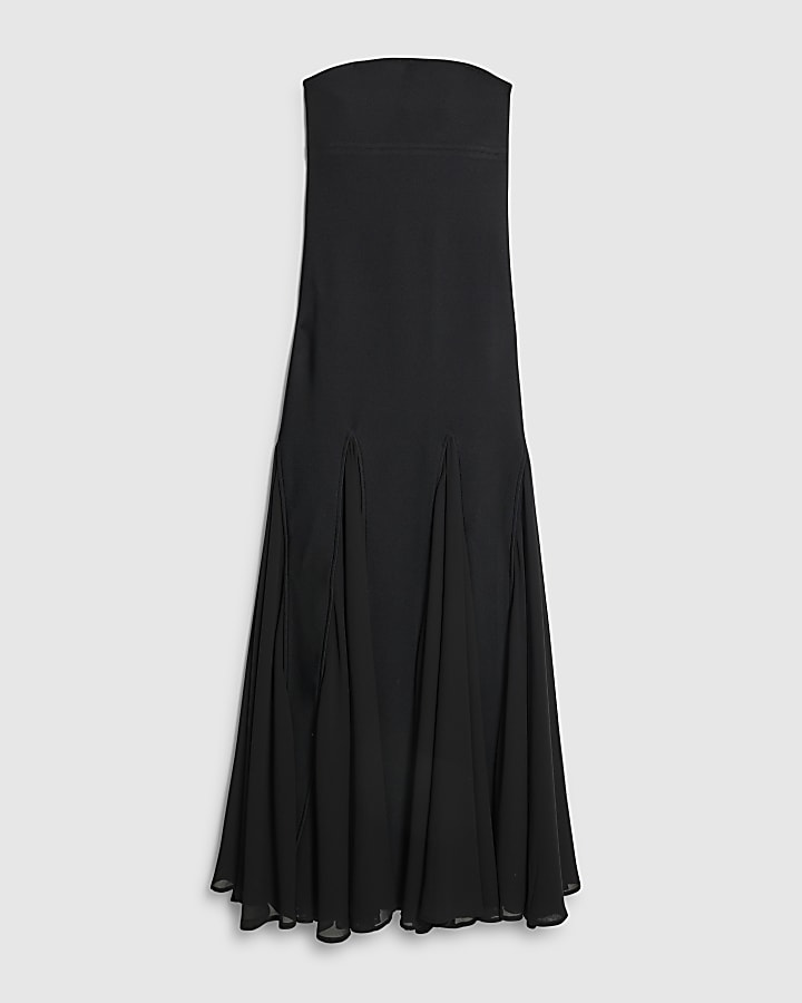 river island Black Bodycon Godet Skirt Maxi Dress