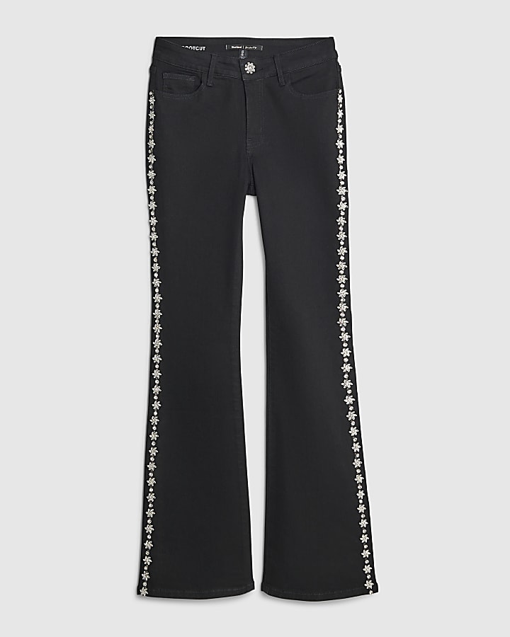 river island Black Bootcut Embellished Jeans