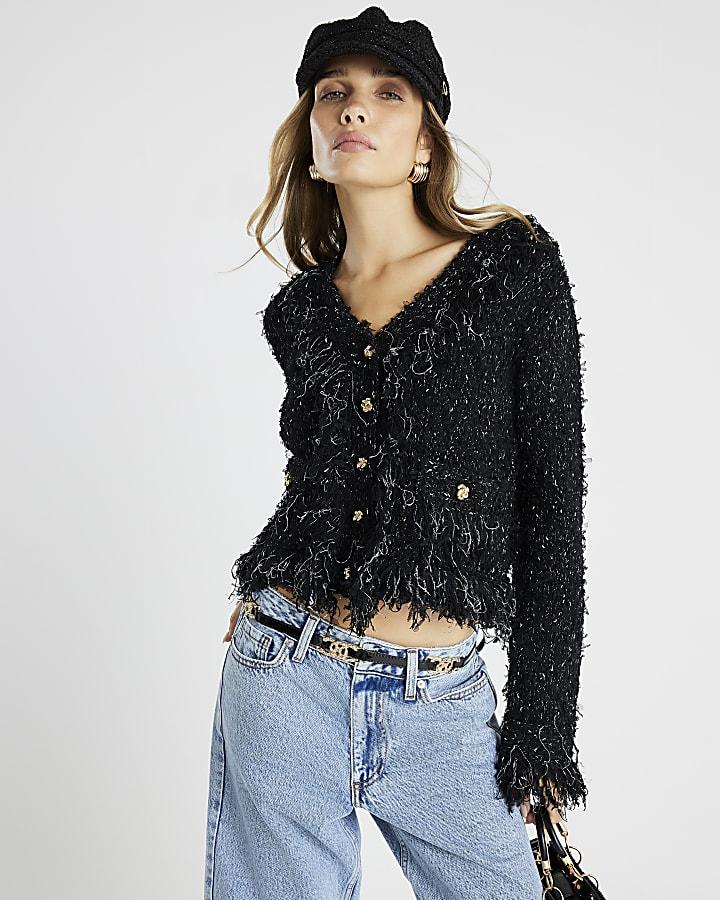 River Island Black Boucle Cardigan