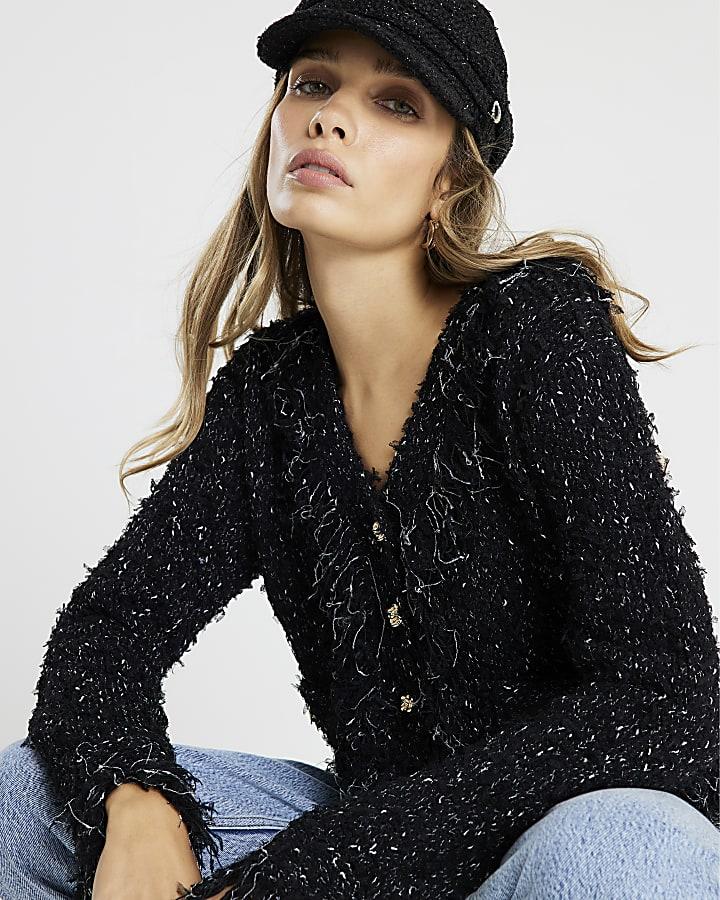 River Island Black Boucle Cardigan