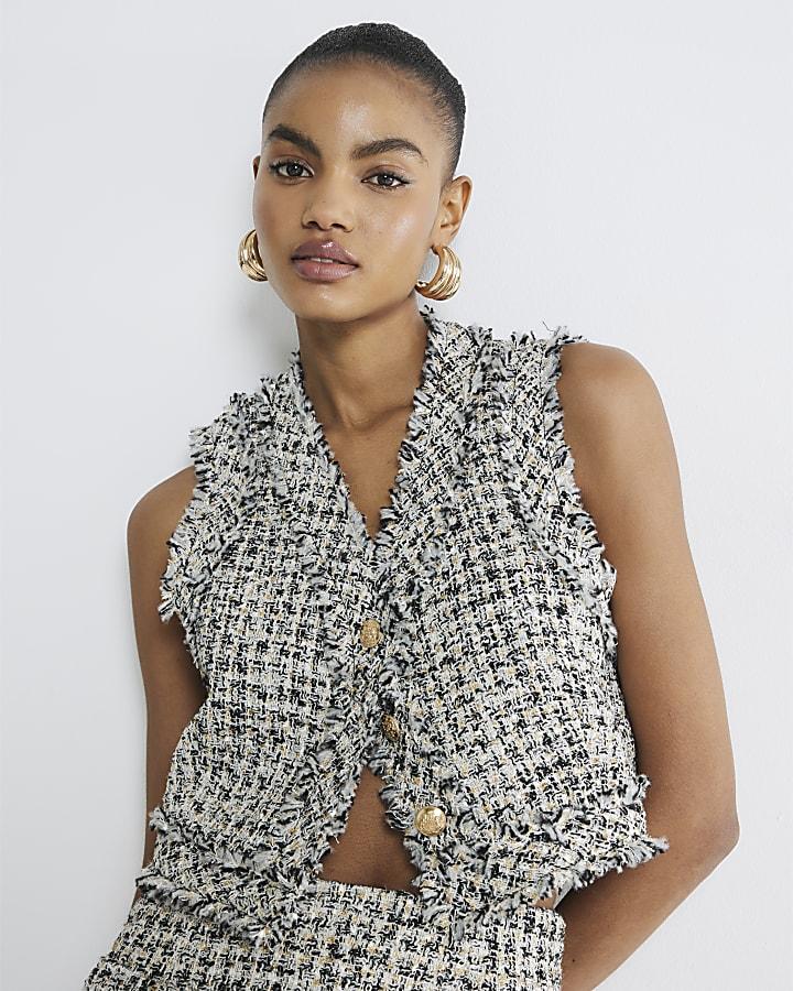 River Island Black Boucle Cropped Waistcoat