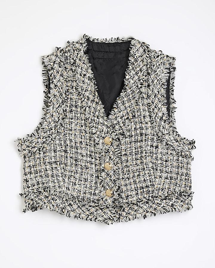 river island Black Boucle Cropped Waistcoat
