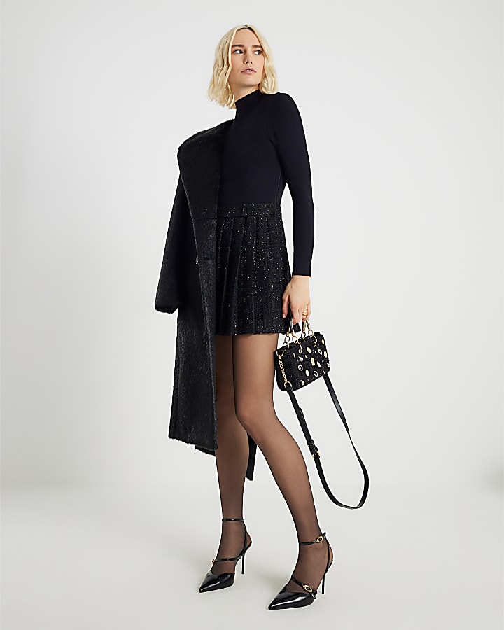 River Island Black Boucle Hybrid Dress
