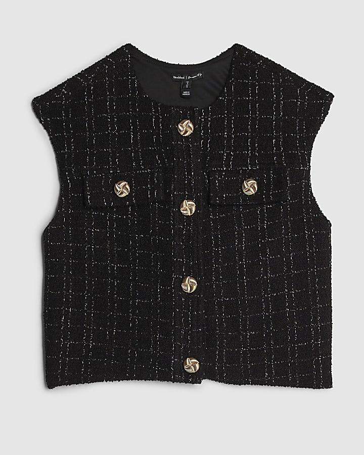 river island Black Boucle Sleeveless Waistcoat