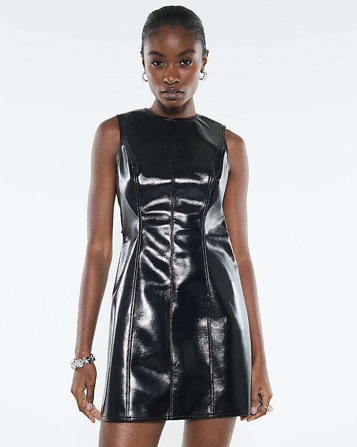 River Island Black Bow Back High Shine Mini Dress