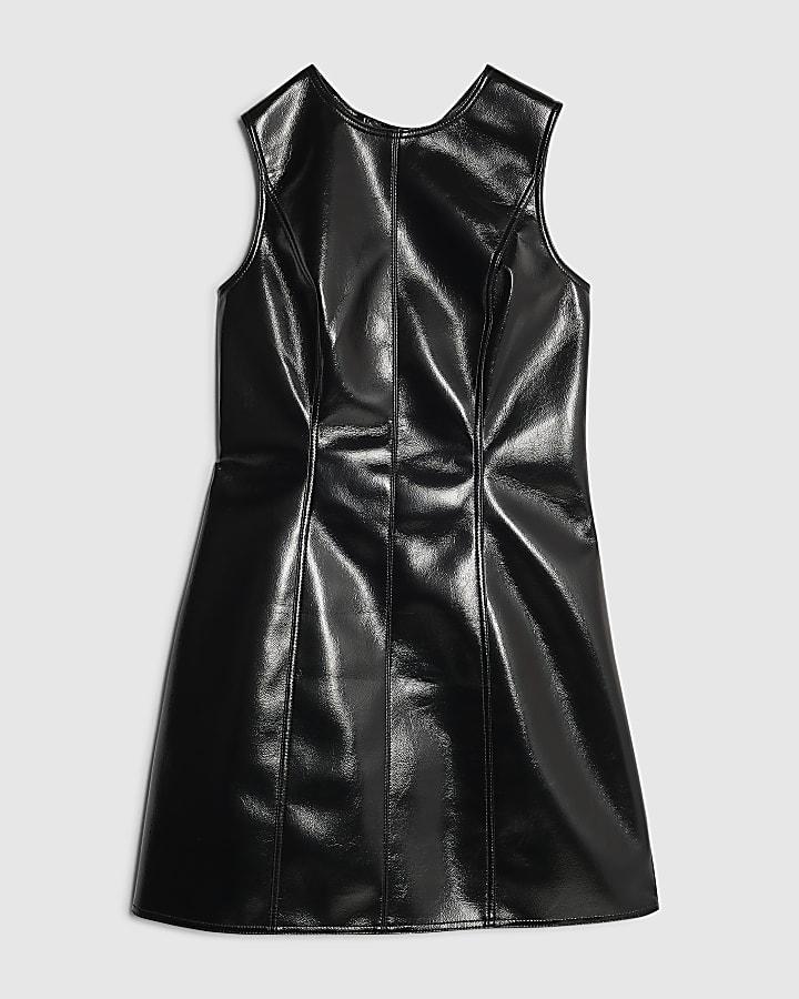 river island Black Bow Back High Shine Mini Dress
