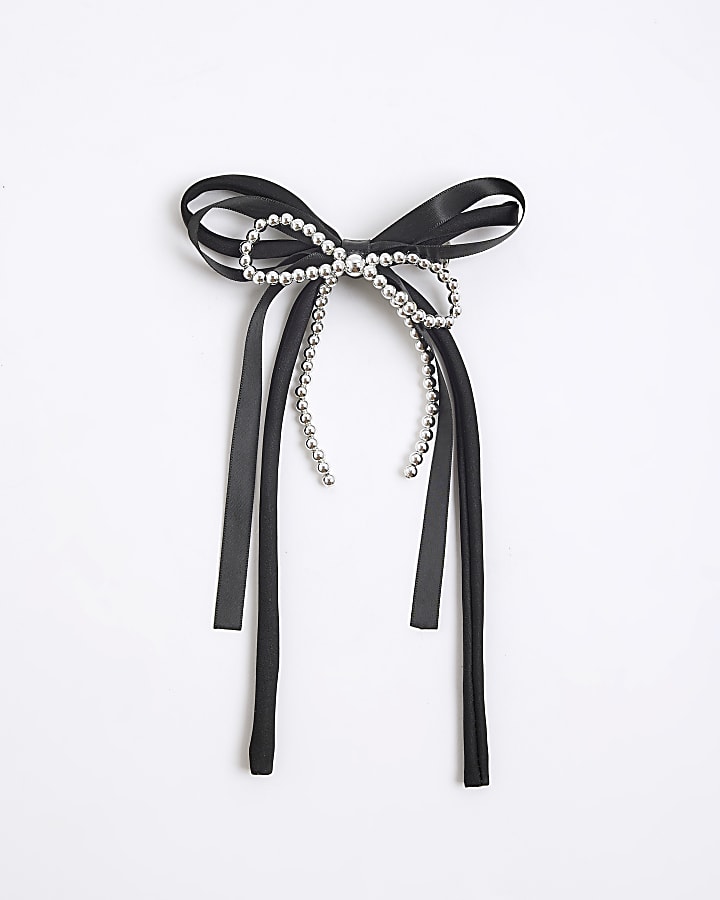 River Island Black Bow Beaded Hair Barrette