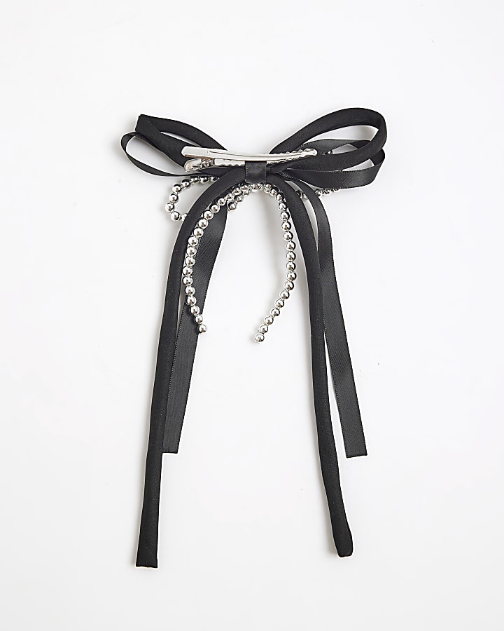 river island Black Bow Beaded Hair Barrette