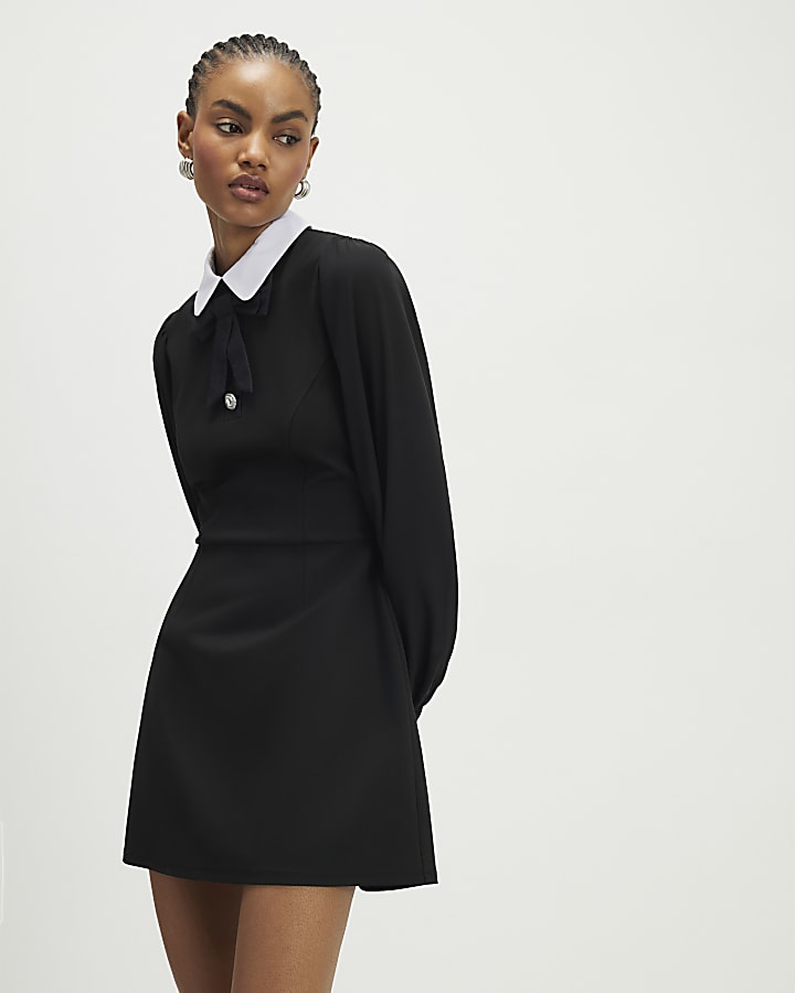 River Island Black Bow Detail Shirt Dress