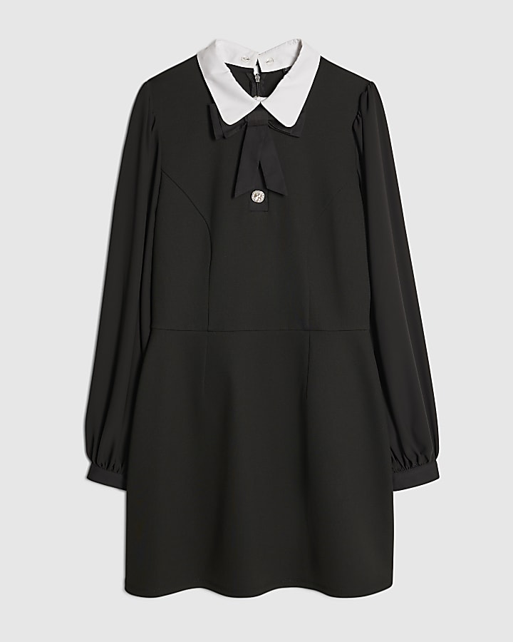 river island Black Bow Detail Shirt Dress