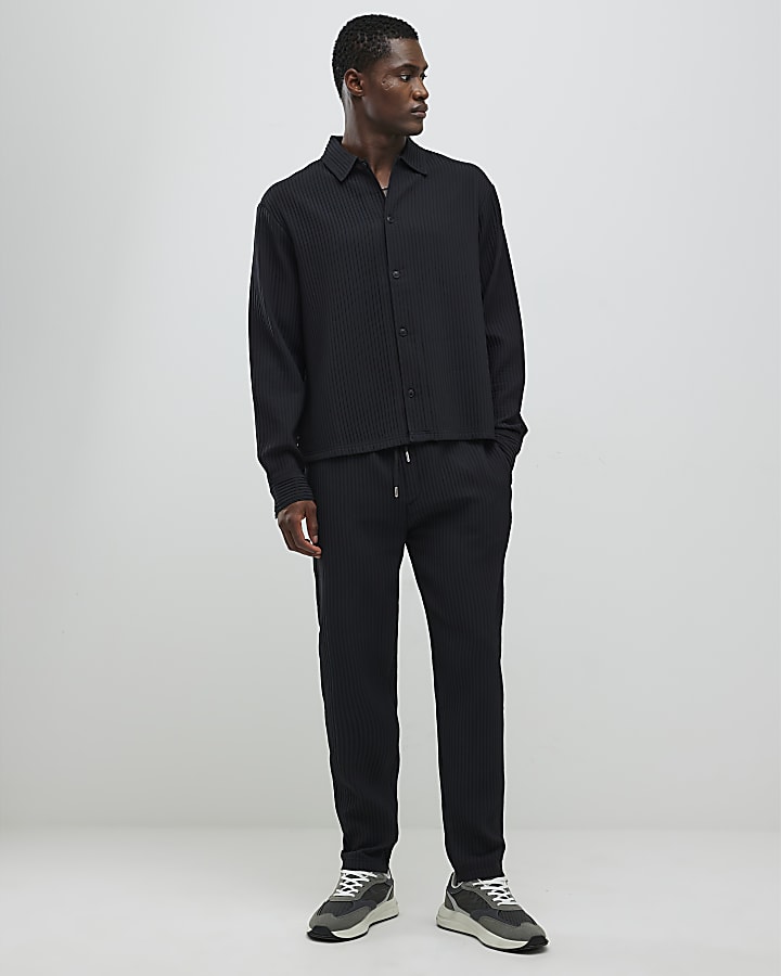 River Island Black Boxy Fit Plisse Shirt