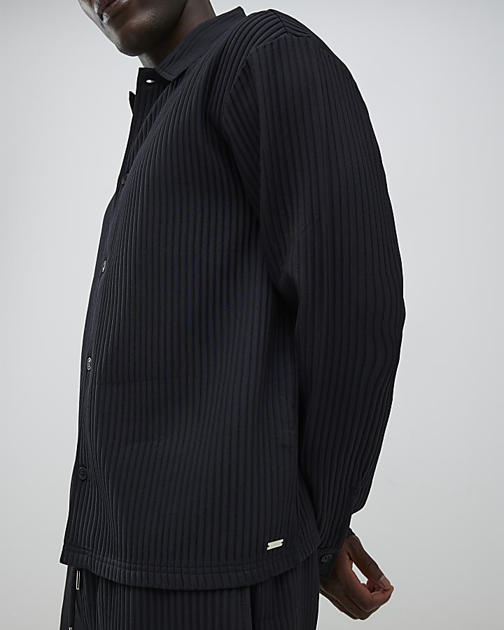 River Island Black Boxy Fit Plisse Shirt
