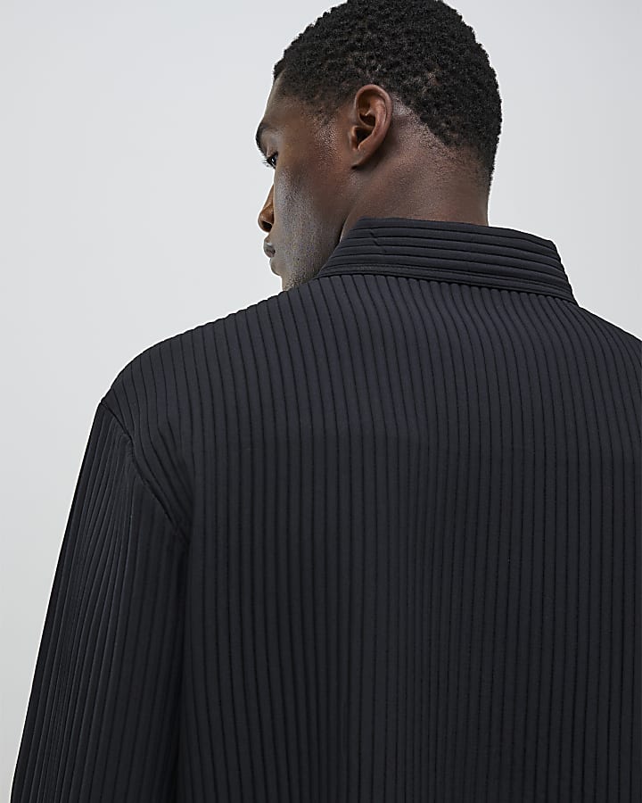 River Island Black Boxy Fit Plisse Shirt