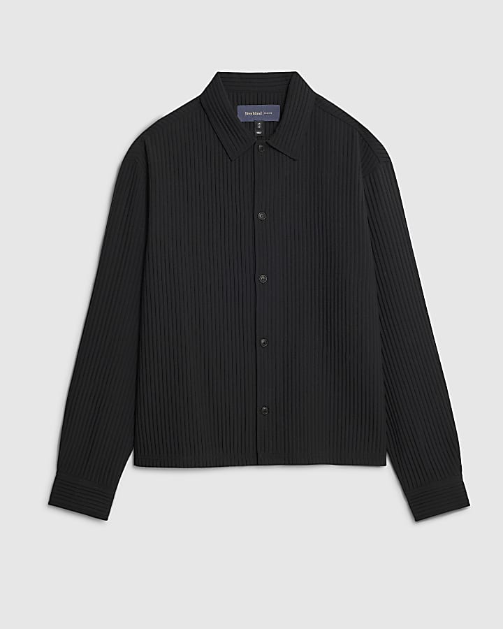 river island Black Boxy Fit Plisse Shirt