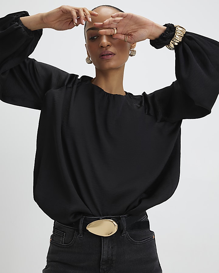 River Island Black Bubble Hem Blouse