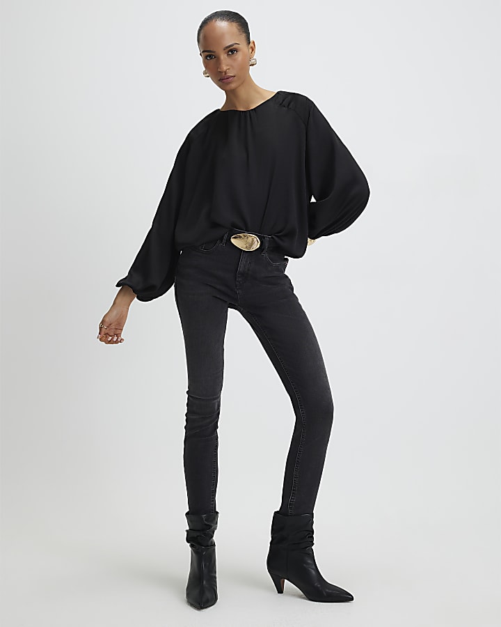 River Island Black Bubble Hem Blouse