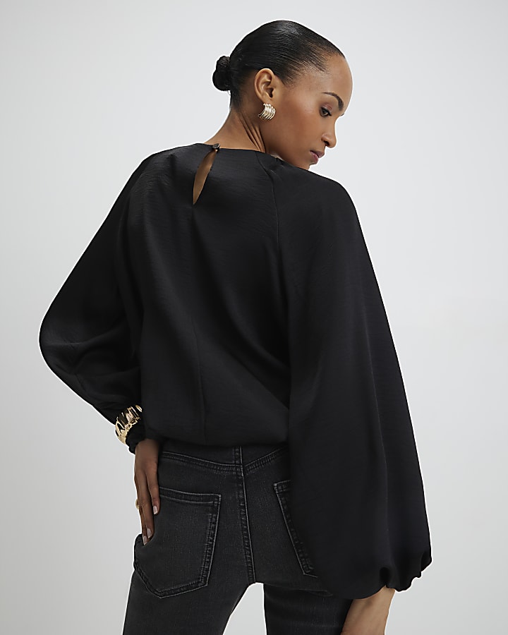 River Island Black Bubble Hem Blouse