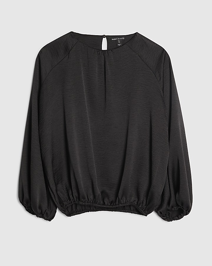 river island Black Bubble Hem Blouse