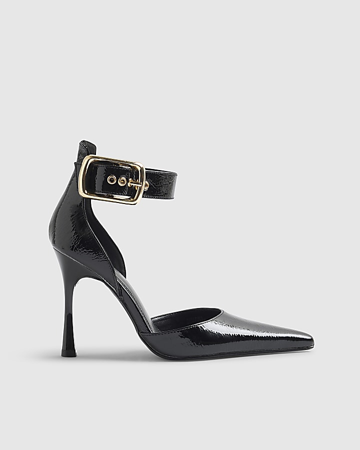 River Island Black Buckle Ankle Strap Court Heels