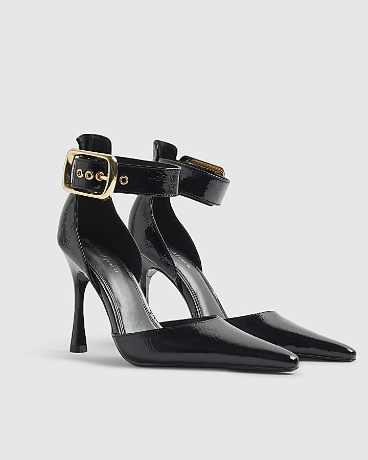 River Island Black Buckle Ankle Strap Court Heels