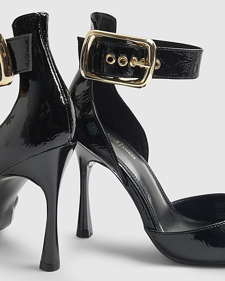 river island Black Buckle Ankle Strap Court Heels