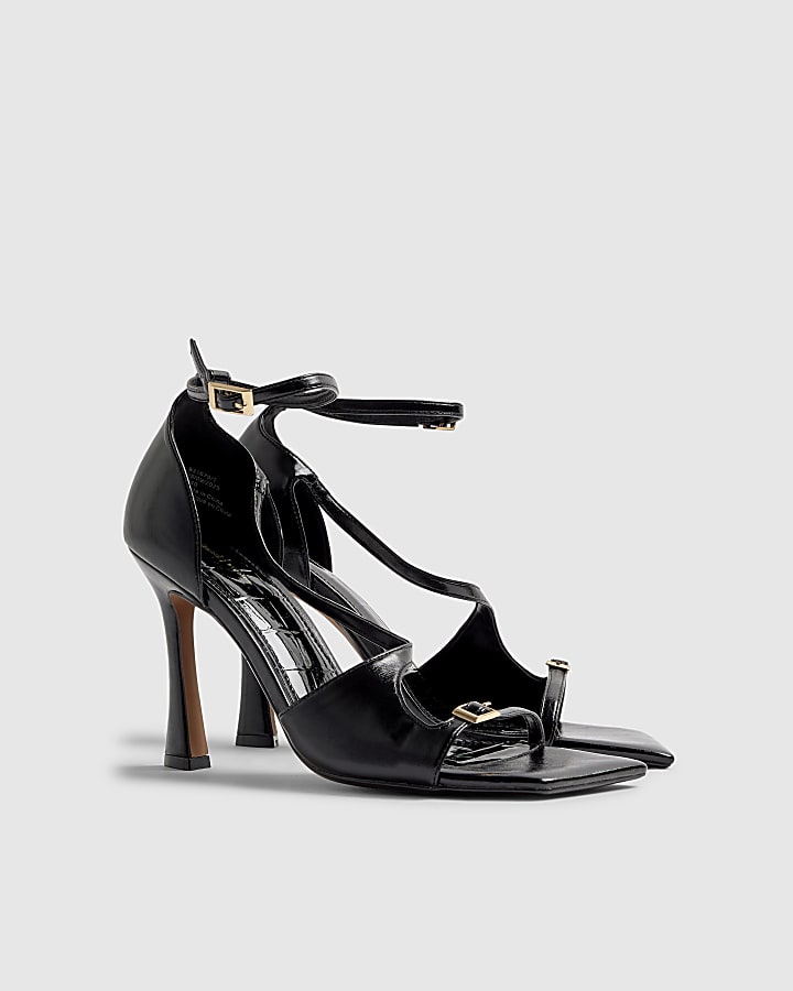 River Island Black Buckle Strap Heeled Sandals
