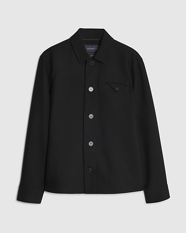 river island Black Button Up Overshirt