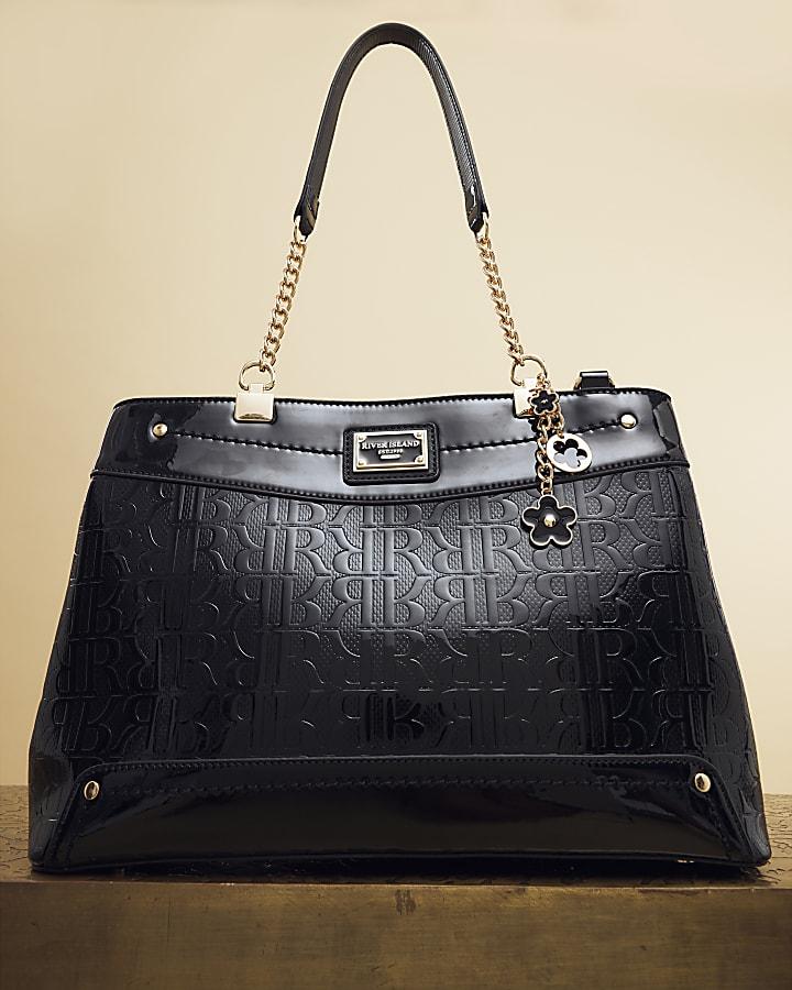 River Island Black Chain Handle Embossed Tote Bag