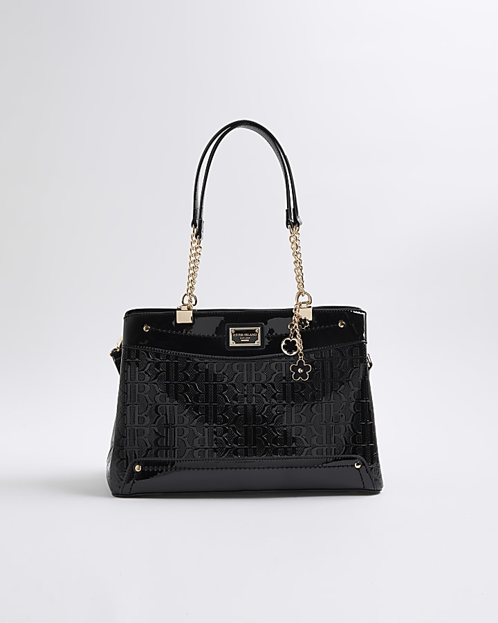 River Island Black Chain Handle Embossed Tote Bag