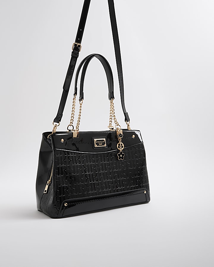 River Island Black Chain Handle Embossed Tote Bag
