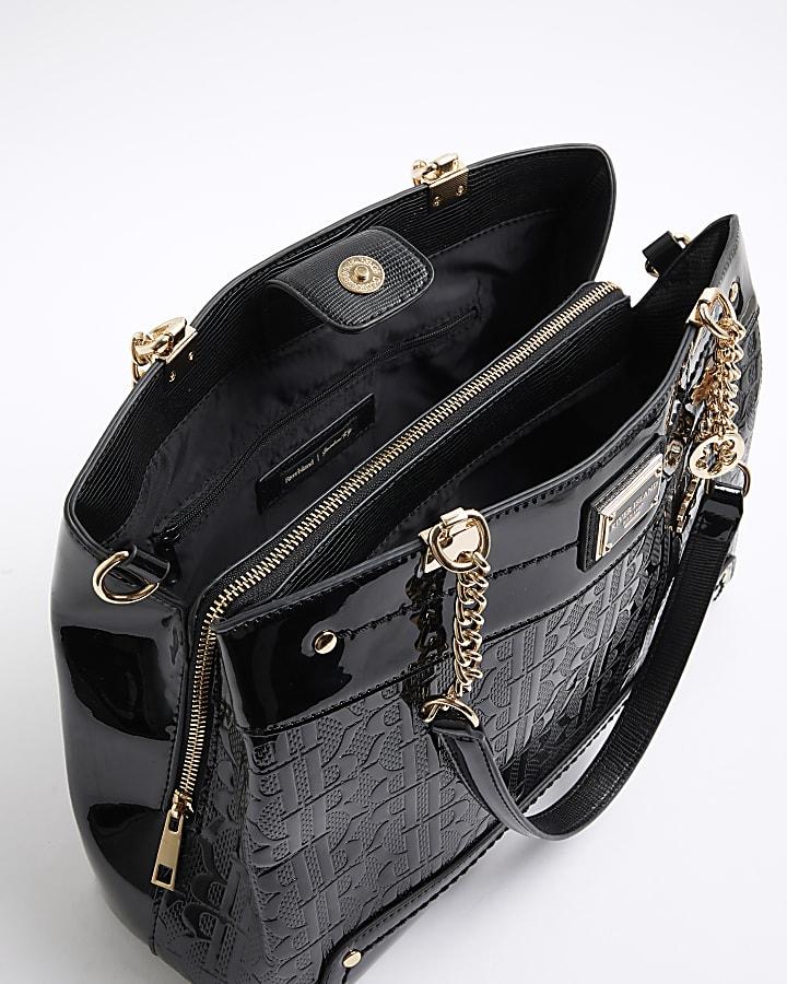 river island Black Chain Handle Embossed Tote Bag