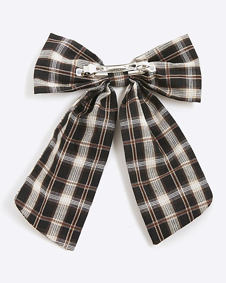 River Island Black Check Print Bow Hair Clip