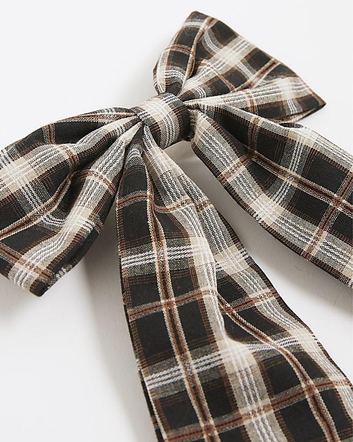 river island Black Check Print Bow Hair Clip