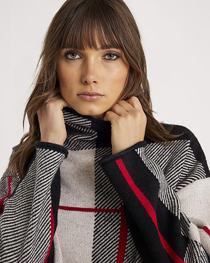 River Island Black Check Print High Neck Jumper