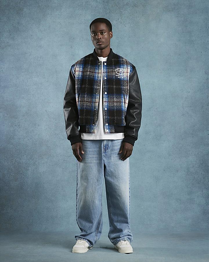 River Island Black Check Varsity Bomber Jacket