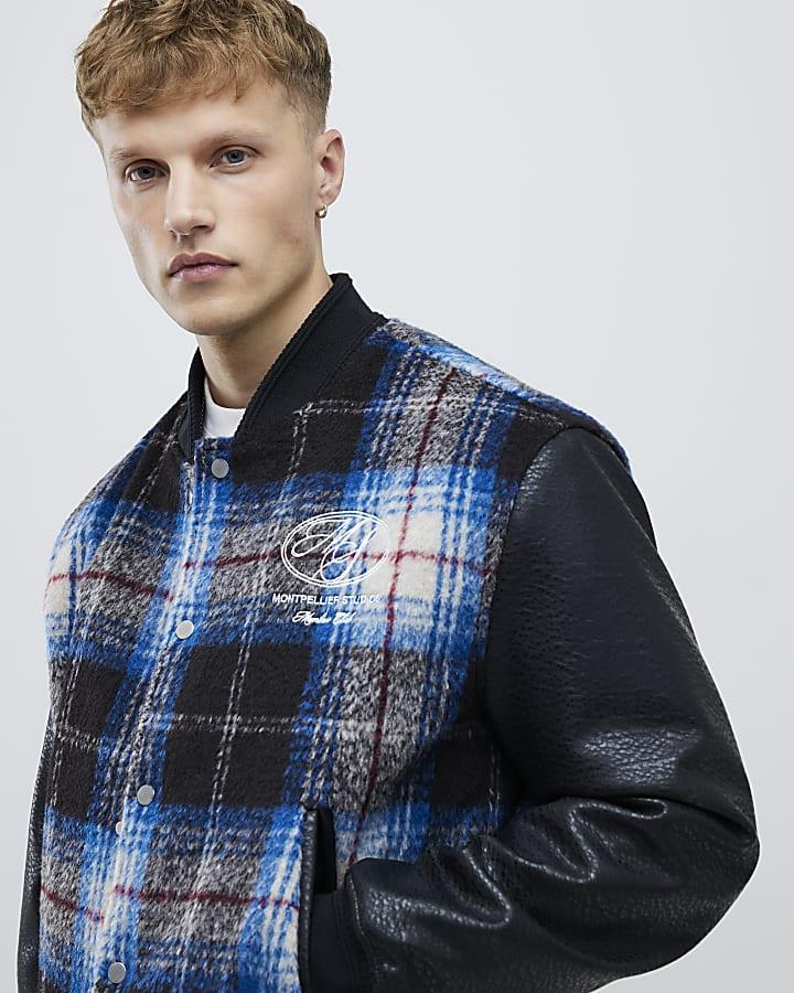 River Island Black Check Varsity Bomber Jacket