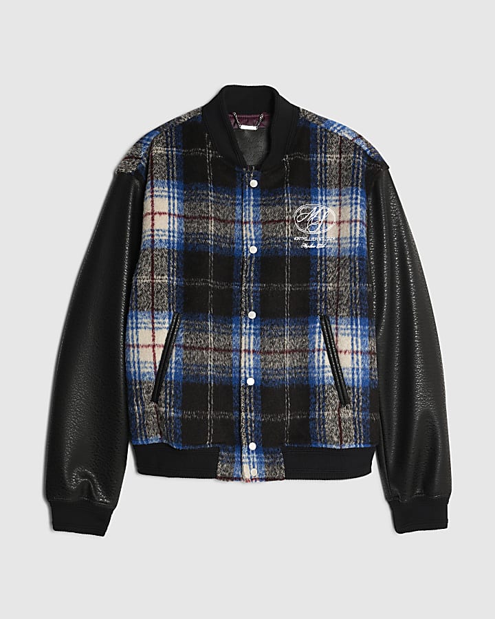 river island Black Check Varsity Bomber Jacket