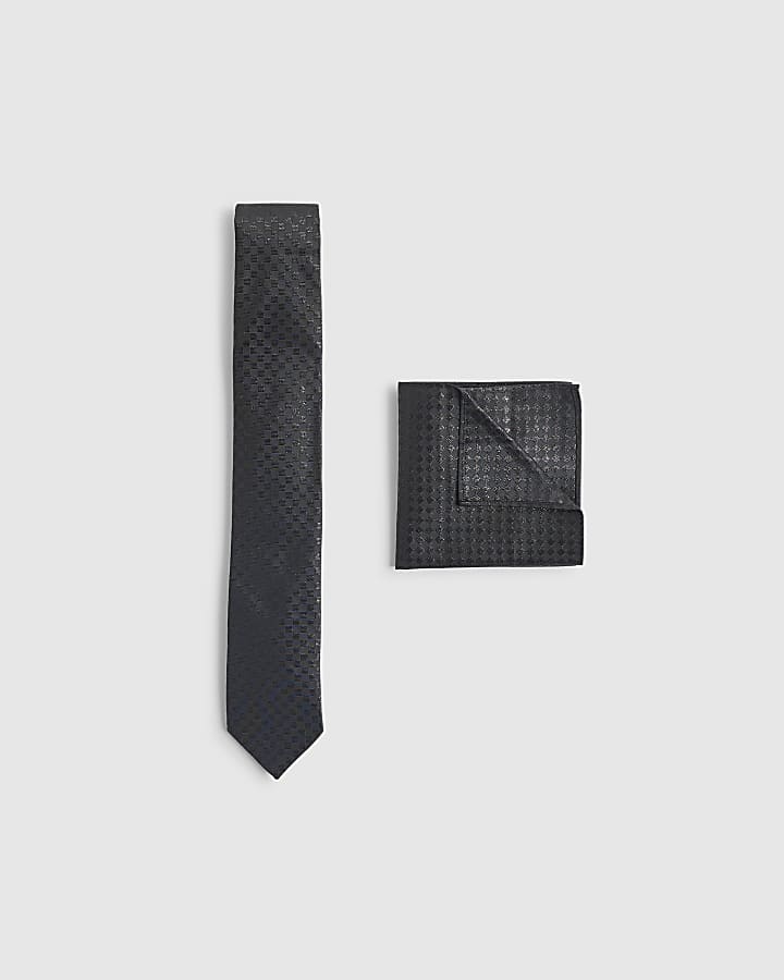 River Island Black Checkerboard Tie Set