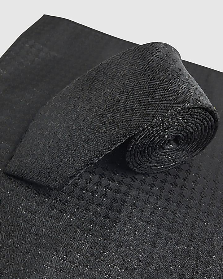 River Island Black Checkerboard Tie Set