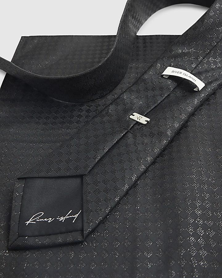 River Island Black Checkerboard Tie Set